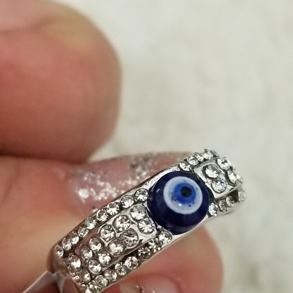 3/$30♥️ Lucky Evil Eye  Protection Rhinestone Silver Ring New all sizes New - Picture 2 of 4
